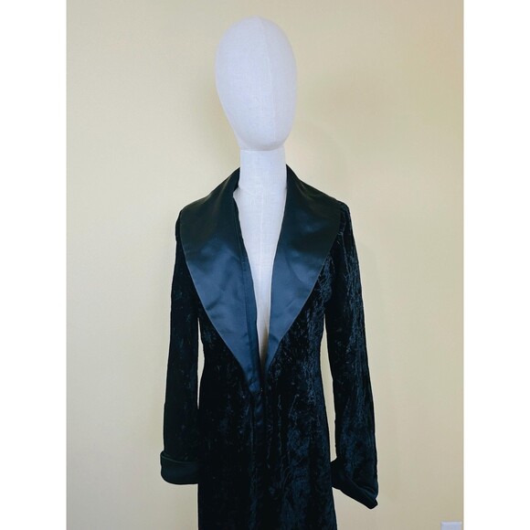 1990s Vintage Crushed Velvet Duster / 90s Satin Lapel Goth Trench Coat / Large - Picture 5 of 6